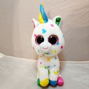 TY Harmonie White Rainbow Spotted Unicorn Plush Stuffed Animal Sparkle Eyes EUC